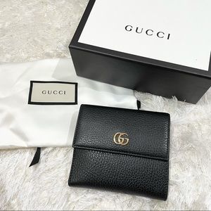 Gucci French Flap Leather Wallet in Black w. Box